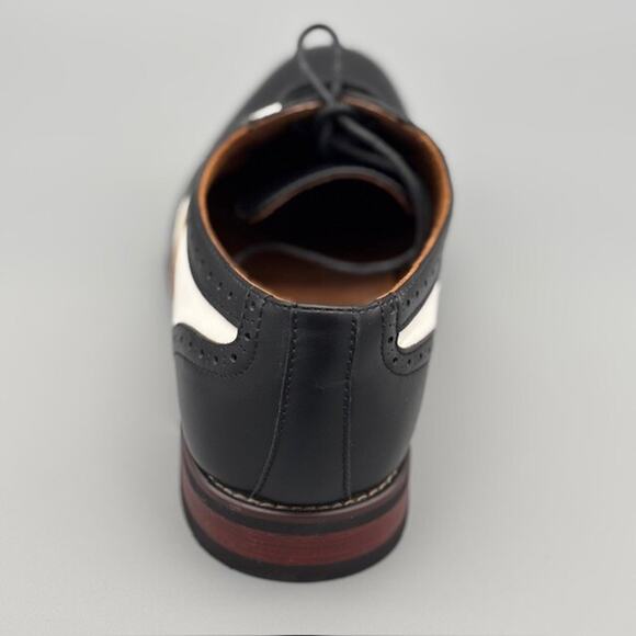 Mens sz. 8 Ferro Aldo Arthur Wingtip Oxford Black White Dress Shoes No Box - Picture 5 of 16